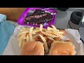 Double Cheese Slider French Fries Fish Nibbers And Chocolate Cake