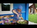 A Woman Living in the Mountains Cooks Gigantic PIZZA on a Campfire for her alone!!