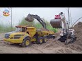 flying rc cars during trucks working with excavators on the best way