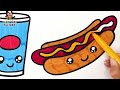 Como Desenhar Comidas Rápidas 🍔🍕🌭🥤 Desenhar e Colorir Comidas Rápidas Fofas 🌈 Desenhos Para Crianças