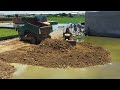 Incredible New Project, Fill the flooded area Using dump truck 5Ton & Mini Bulldozer D20A KOMATSU