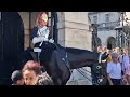 Kings guard moves his horse forward for a disabled woman to stroke rude tourist gets in between
