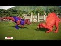 Jurassic World Evolution 2 - Spider Man I-Rex vs Mosasaurus vs T-Rex vs Bracihosaurus Dinosaur Fight