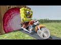 Big & Small: SpongeBob with Saw wheels vs Mr. Krabs vs Patrick on a motorcycle vs Train | BeamNG