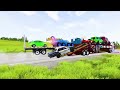 Double Flatbed Trailer Truck vs Speedbumps | Train vs Cars | Tractor vs Train | BeamNG.Drive #8