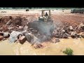 Wow!! Amazing Activities In Huge Land Fill Using 12 Wheel Trucks & Dozer Push Big Mountain Stones