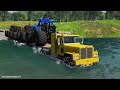 Monster Trucks Potholes Flatbed Long Trailer Truck Car Rescue - Cars vs Deep Water - BeamNG.drive