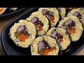 Delicious! Korean style rice roll (Kimbap, Gimbap) Korean street food