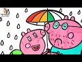 Desenhar e Colorir a Peppa Pig e Sua Família na Chuva 🐷☔🎒🌈 Desenhos para Crianças