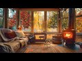 Cozy Autumn Morning: Serene Cabin Retreat with Crackling Fire and Nature Sounds