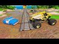 5 Monster Truck vs Big & Small Mcqueen Fat vs Slide Colors - Trains vs Portal Trap | BeamNG.Drive