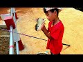 Hook Fishing.  Orphan Boy Fishing On Bridge Catches Giant Fish