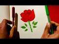 Rose Flower Drawing in Step by Step | Coloring Rose Flower