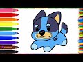 how to draw bluey💙🐶Blue Heeler cartoon dog drawing painting coloring easy tutorial for kids