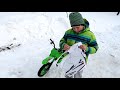 Baby Unboxing, Assembling and Ride on New Dirt Cross Bike mini Green Kids Pretend Play