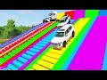Double Flatbed Trailer Truck vs speed bumps|Busses vs speed bumps|Beamng Drive|009