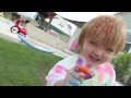 Backyard PAiNT Water Slide!!  painting outside with our Family, new Baby clothes & toy car skates