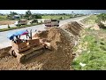 Incredible Action Of Small Bulldozer Pushing Filling New Land With 5T Dump Trucks