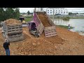 Episode 3 Komatsu D R 51PX Dozer Pushing Soil Bury Trash And Team Truck Working Unloading Filling Up